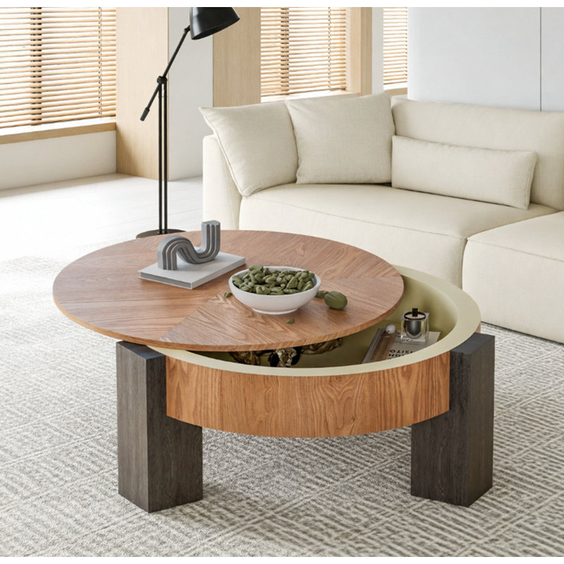 33'' Round Coffee Table with Hidden Storage, Natural