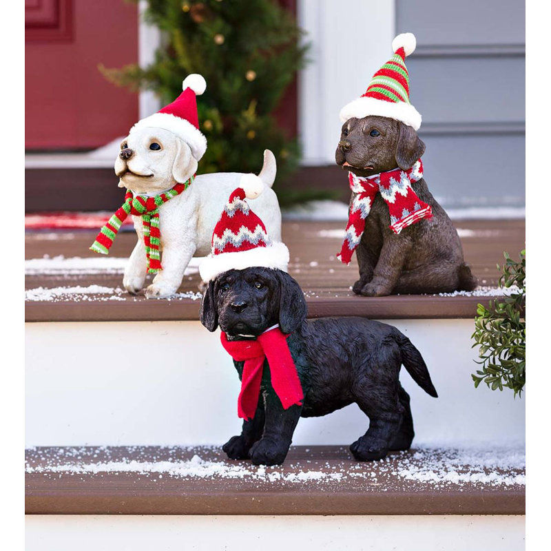 Statuette chiot Labrador avec chapeaux et écharpes Elgie Holiday
