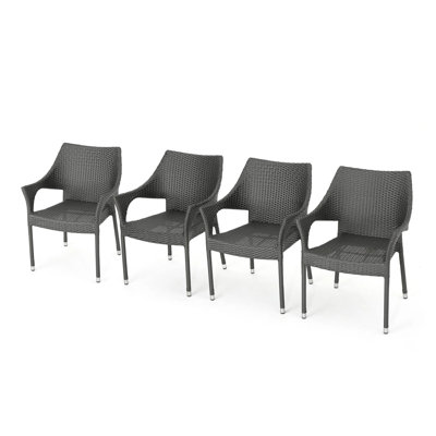 Chaises de patio empilables en osier PE 4 pièces MIRAGE - Fauteuils d'extérieur résistants aux intempéries avec structure en fer
