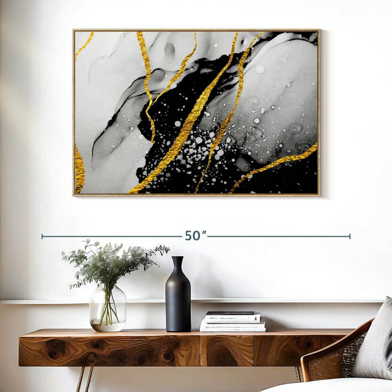 Feuille d'or Catriona, Cadre flottant en bois naturel, 40 po x 27 po