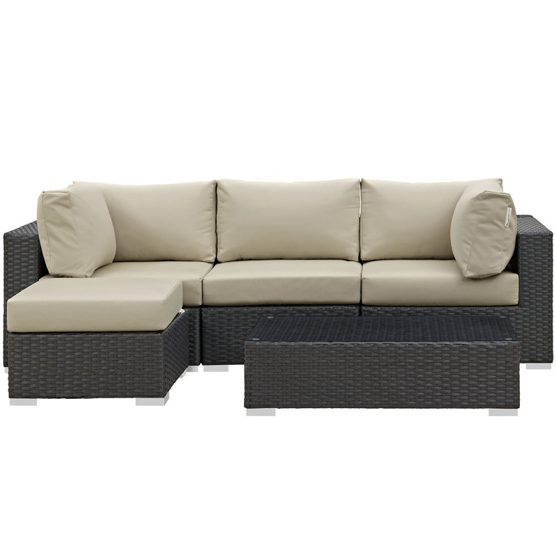 Ensemble modulaire d'extérieur Modway Sojour Wicker Ratta, Toile Sunbrella® beige antique