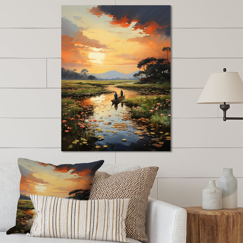 Delta du Vietnam, coucher de soleil II - Vietnam, reproduction d'art sur métal, H 40 po x l 30 po x P 1 po