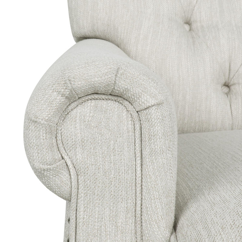 Beige Fabric Button-Tufted Push-Back Recliner with Nailhead Accents