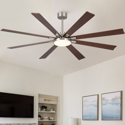 72 inch Large Solid Wood Ceiling Fan with Light, Reversible 6 Speeds DC Fan, 3CCT Dimmable LED ,Timer,3 Downrods Included for Large Indoor & Covered Outdoor Spaces.
