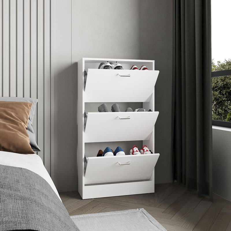 Étagère à chaussures haute Inola, rangement pour chaussures, entrée, chambre à coucher, blanc, Blanc