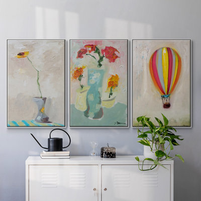 «Lucky Hot Air Balloon», reproduction sur toile 3 pièces