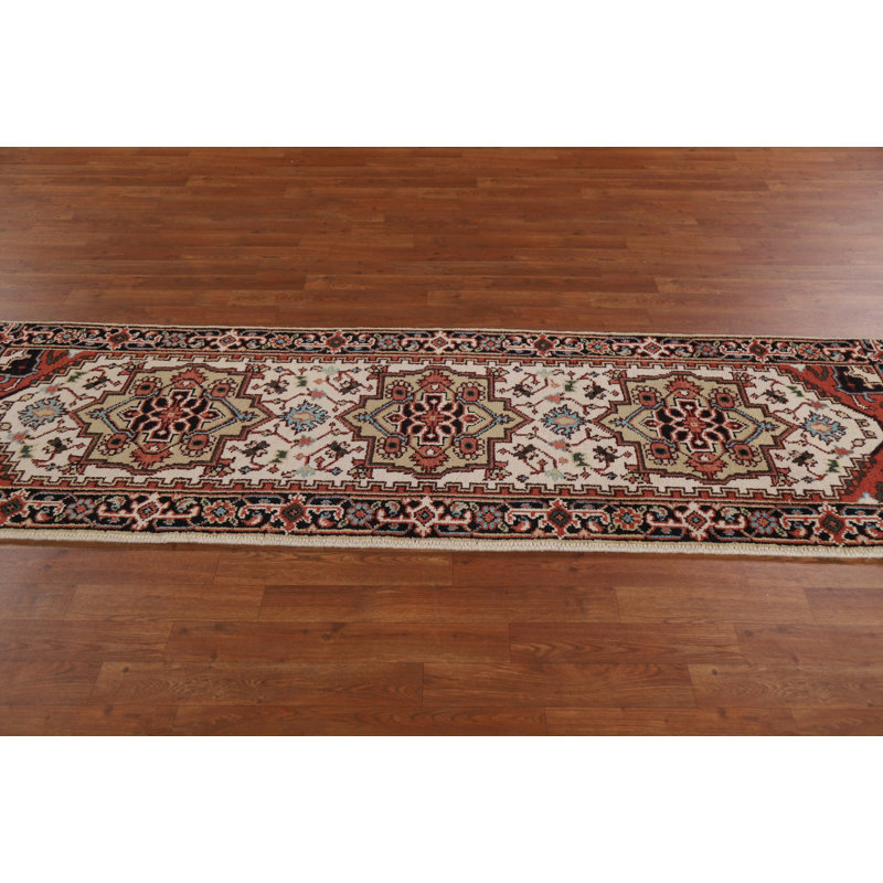 Tapis de couloir géométrique Heriz Serapi fait à la main 3 x 8