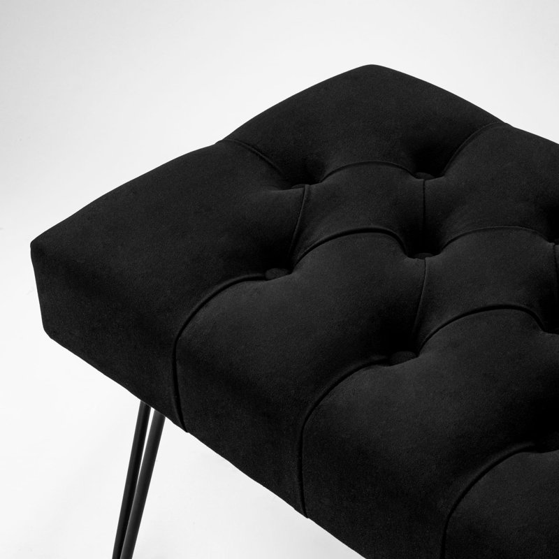 Velvet Upholstered Bench, H40 x W45 x D35cm, Black