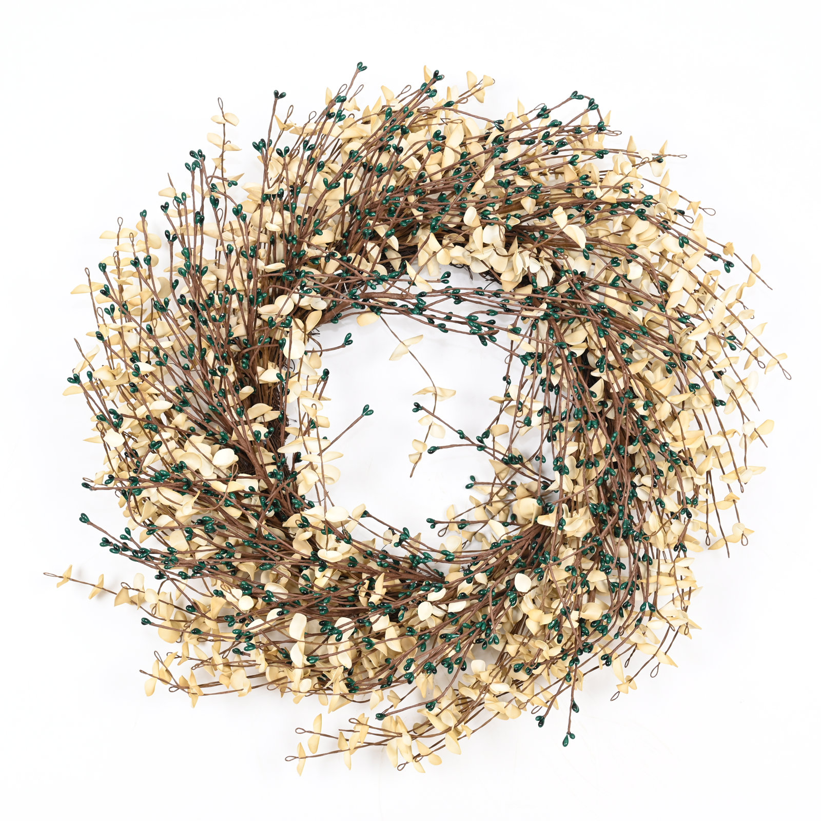 24" Grass, Berry, Twig Thanksgiving Wreath, Dark Green