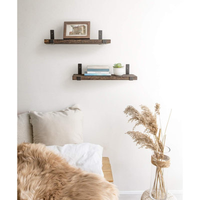 Ensemble de tablettes murales rustiques en bois flottant avec 2 tablettes décoratives avec supports à lèvres pour la chambre à coucher, le salon, la salle de bain, la cuisine, le couloir et le bureau