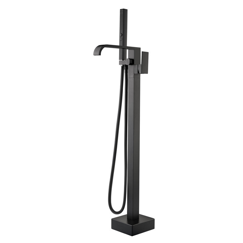 Robinet de baignoire monocommande à fixation au sol avec douche à main, Noir mat
