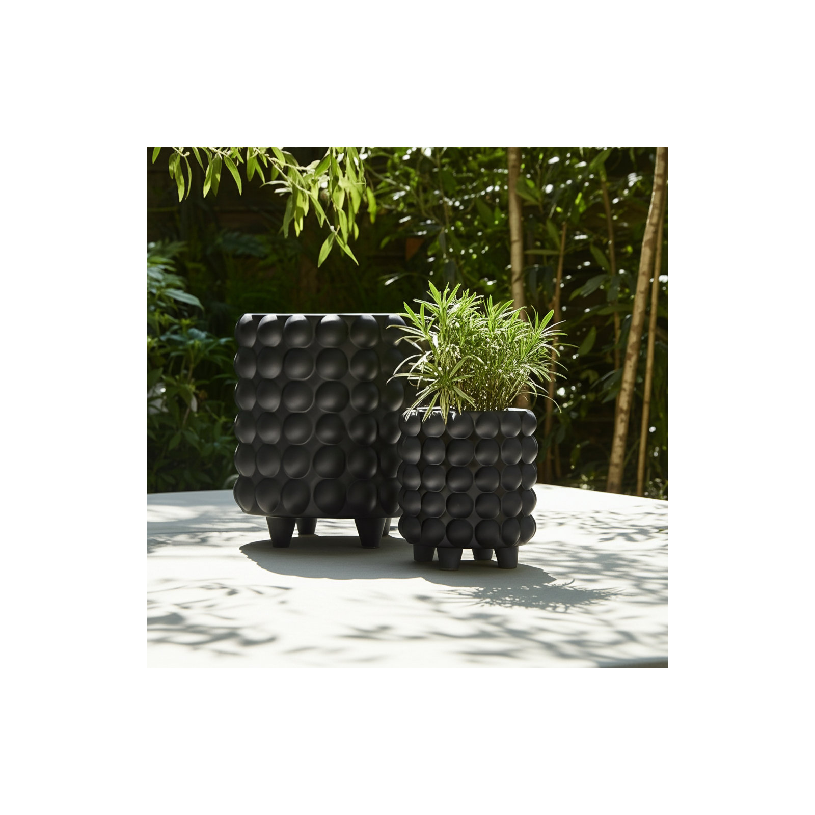 Ceramic Footed Planter Set of 2 Indoor and Outdoor, Bubble Black