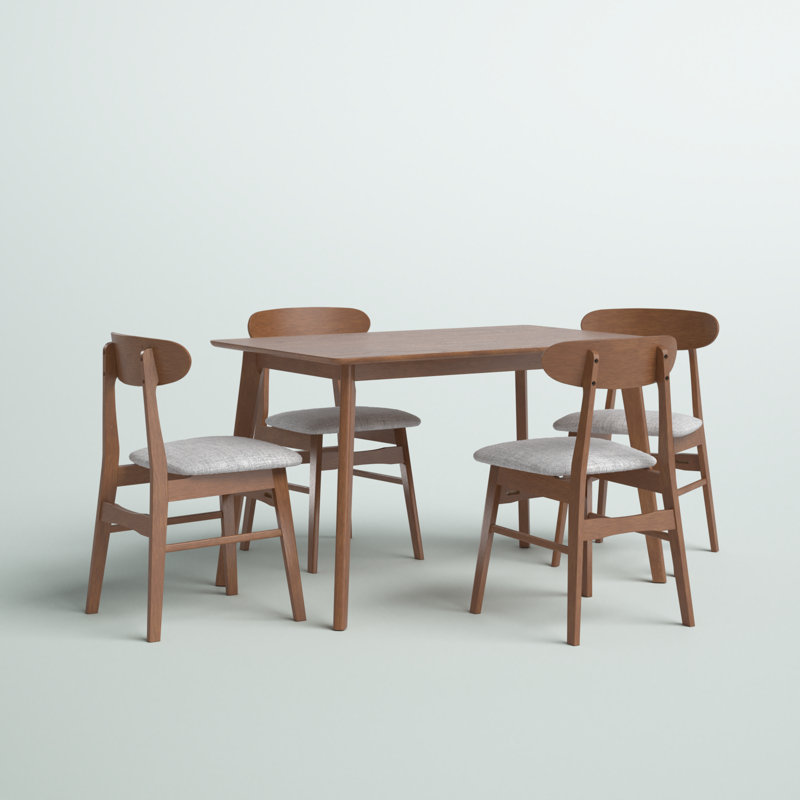 Ensemble de salle à manger en bois avec table rectangulaire et chaises Caveney, Gris, 5 pièces: table, 4 chaises