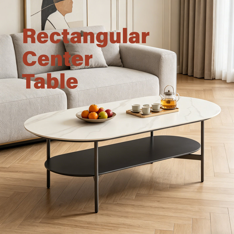 Table basse rectangulaire avec espace de rangement ouvert, table d'appoint moderne avec cadre en métal robuste pour le salon