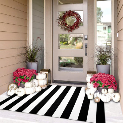 Tapis rayé noir et blanc - Tapis d'entrée 3 x 5 extérieur lavable