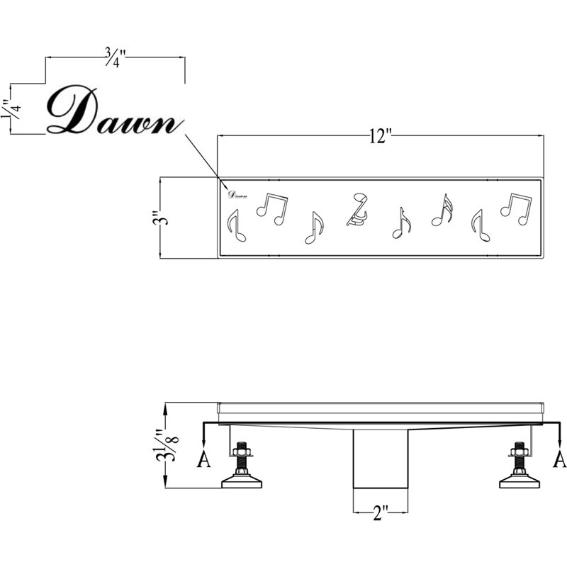 Seine River Series 12 Inch Long Stainless Steel Linear Floor Shower Drain