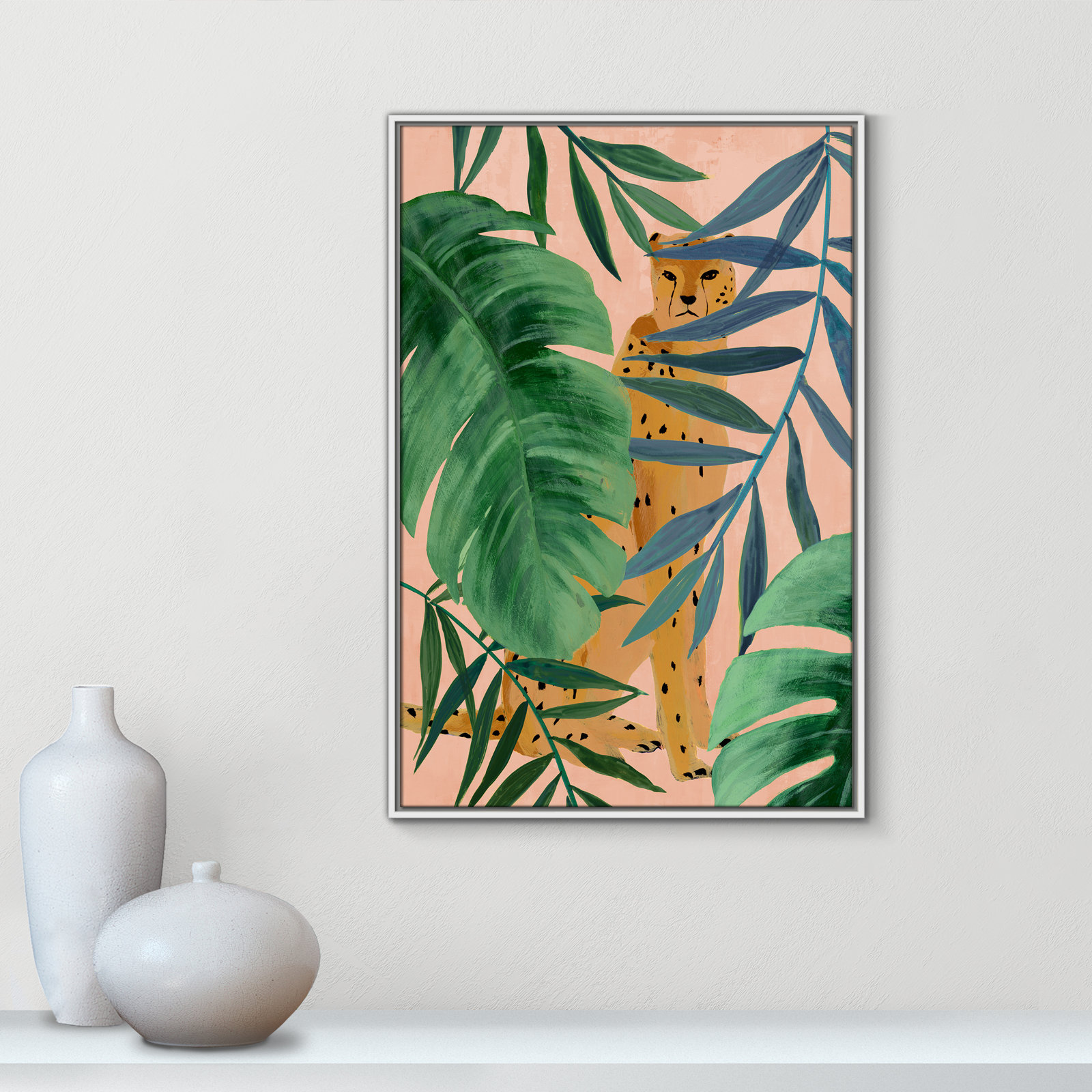 Allie "Silent Jungle" Painting by Isabelle Z, 37.5" H x 25.5" W x 2" D, White Framed Canvas