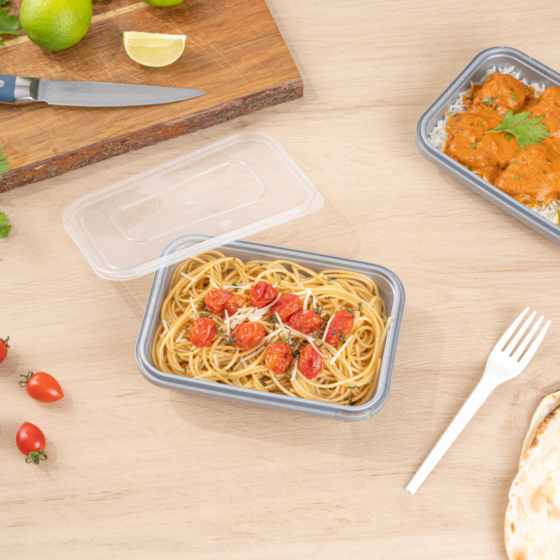 Restaurantware-Futura 24.3 Ounce Meal Prep Containers With Lids, 100 Tamper-Evident To Go Containers - Microwavable, Disposable, Silver Plastic Food Containers With Lids, For Take Out or Lunches