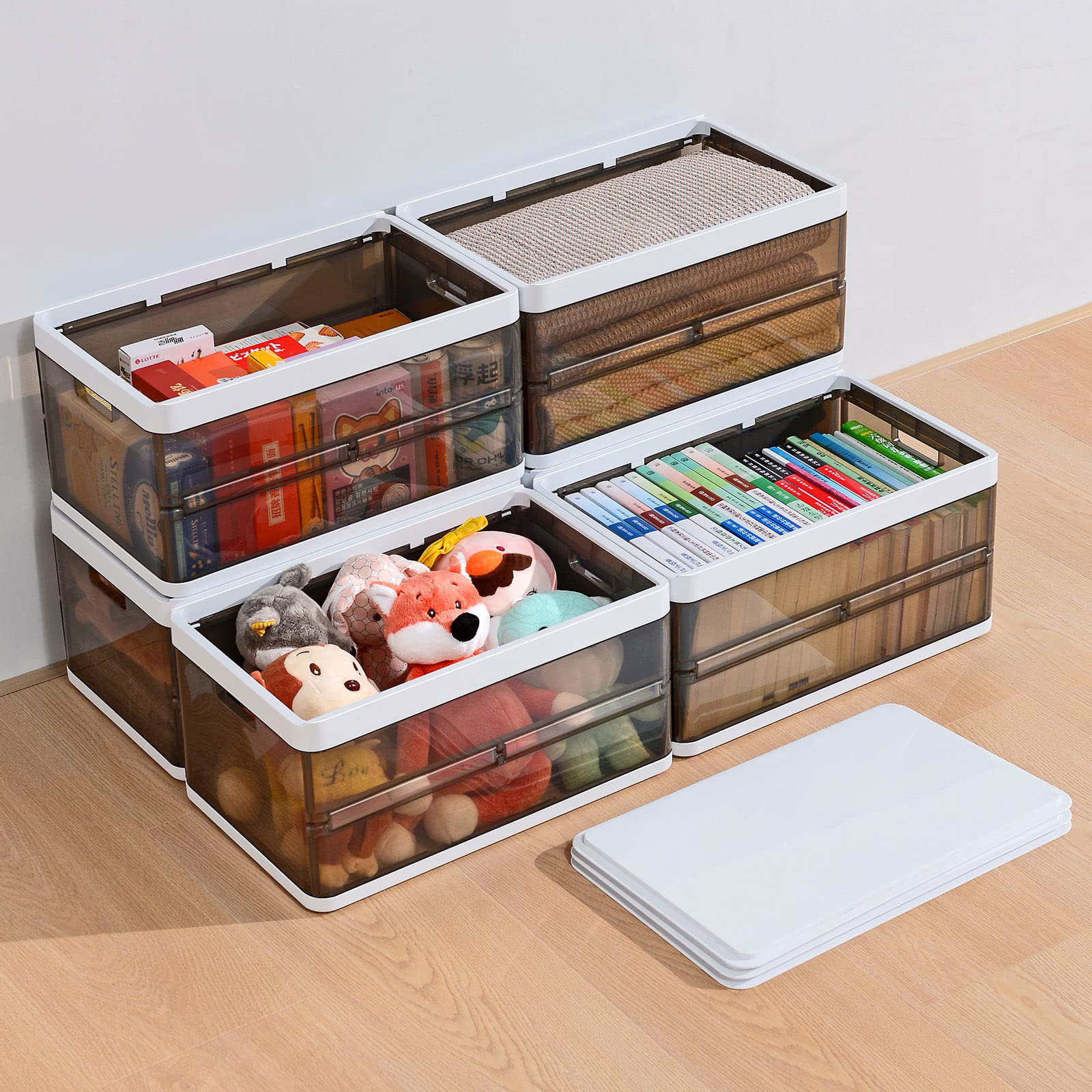 Foldable Clothes Storage Bins Box Stackable Metal Frame Closet Organizer