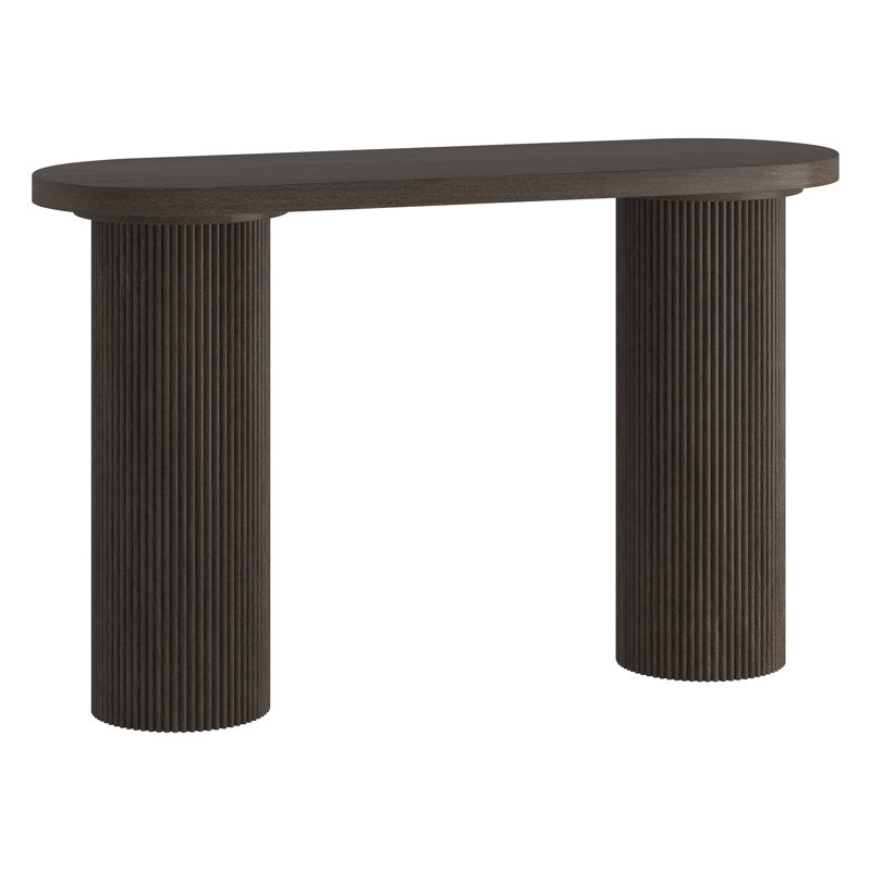 Isa 55" Wide Oval Fluted Console Table in Brown Oak, Brown