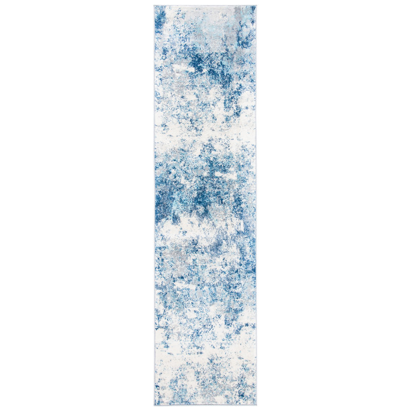 N'Keal Performance Abstract Rug, Runner 2' x 22', Navy/Ivory