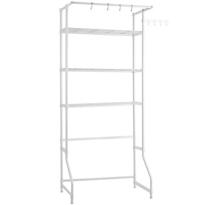 Étagère de rangement à 3 niveaux pour laveuse et sécheuse, organisateur de buanderie en métal réglable avec barre de suspension et crochets, noir