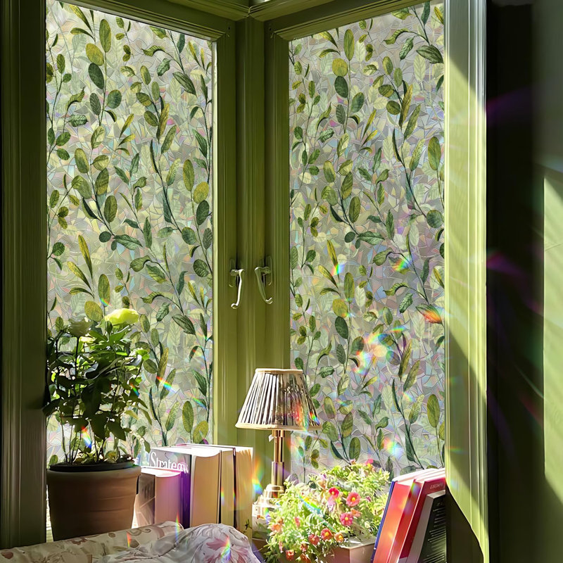Plantes et fleurs - Décalcomanie statique de fenêtre en plastique - Feuilles d'eucalyptus, H 20,84 po x l 118,11 po