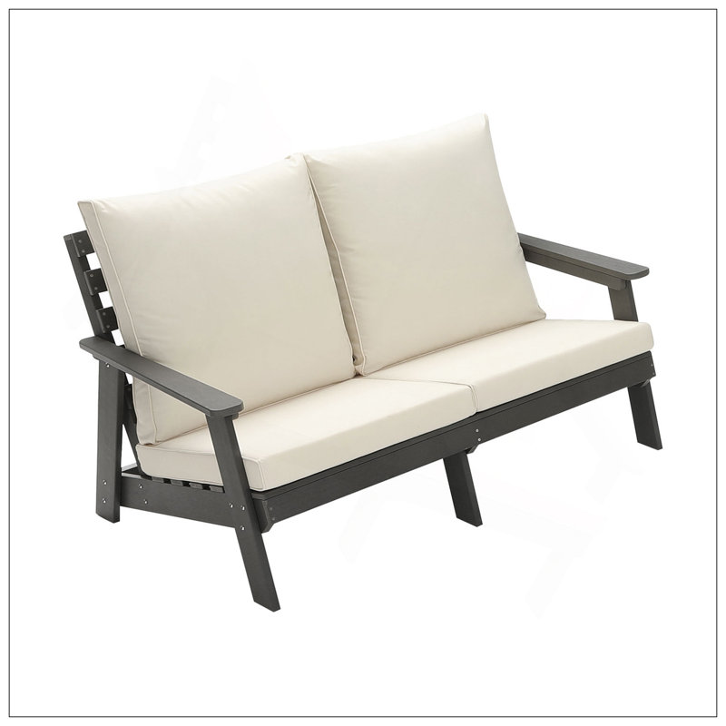 Causeuse avec coussin, canapé de jardin d'extérieur à grain de bois, ensemble de canapé pour porche, bord de piscine, terrasse et cour / gris