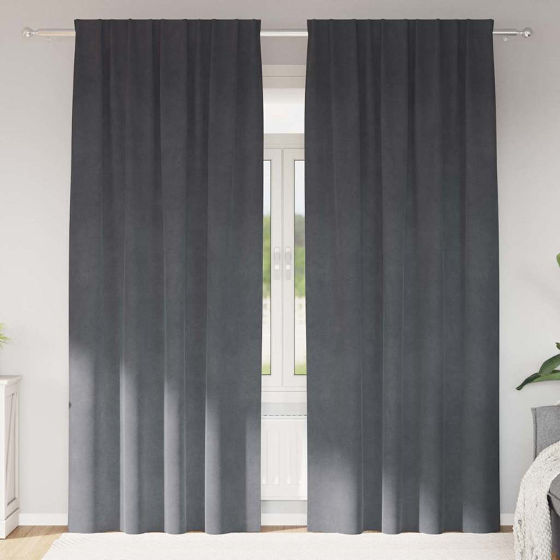 Curtains With Curtains 2 Pcs Polyester, Grey, 140cm Width x 245cm Drop