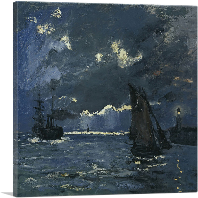 «Seascape Night Effect 1866» par Claude Monet, reproduction d'art sur toile tendue, H 26 po x l 26 po x P 0,75 po