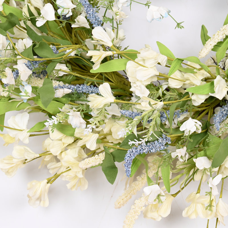 Couronne florale 22 po Forsythia, Vert/bleu