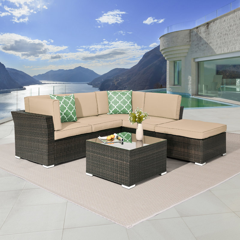 Elra 5 - Person Patio Conversation Set with Cushions, Sand