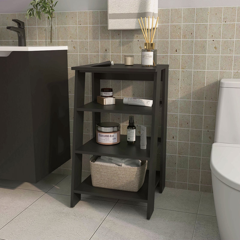 Étagère de salle de bain autoportante avec rangement ouvert, Noir