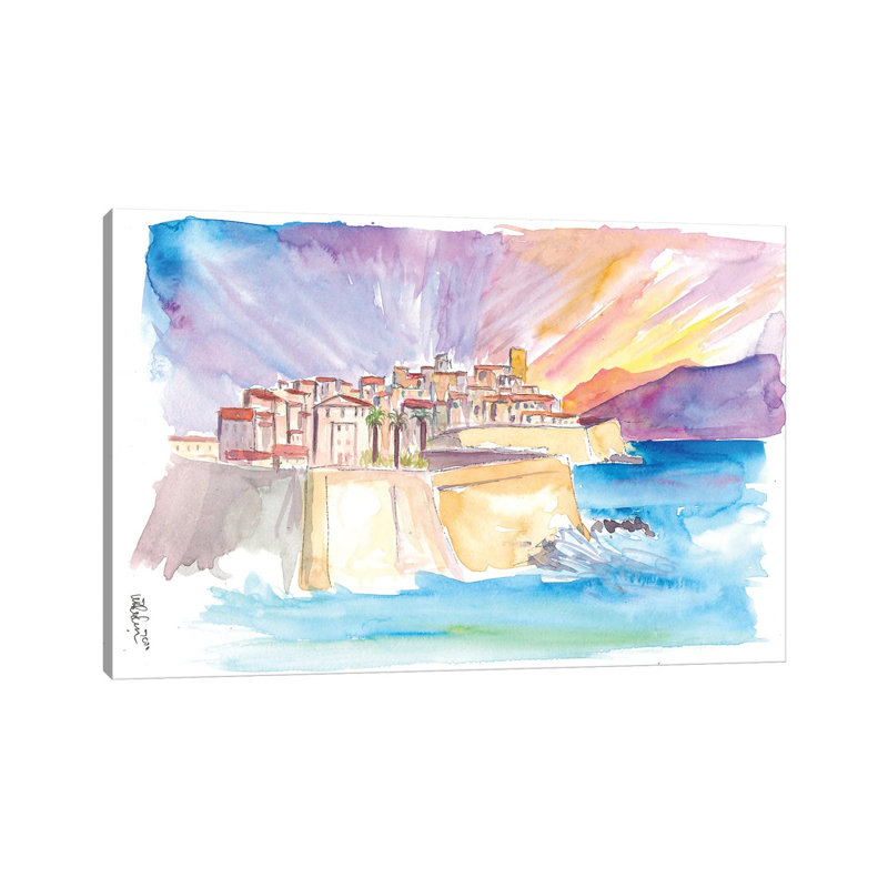 Antibes French Riviera Cityscape In Sunset - Wrapped Canvas Painting, 66.04 cm H x 45.72 cm W x 1.91 cm D
