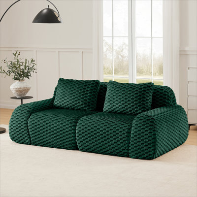 Canapé modulaire moderne de 82 po pour le salon, tissu en flanelle, très texturé, canapé 2 places surdimensionné, assise profonde, assise profonde, canapé sans os, connexion par boucle, conception antidérapante, sans assemblage, vert