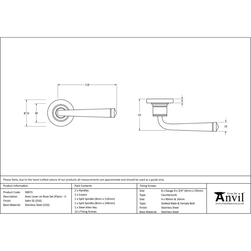 Polished Brass Avon Round Lever On Rose Set (Plain) - Unsprung, Satin Marine