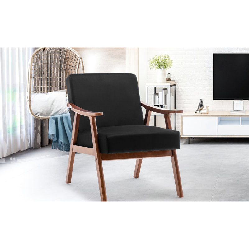 Chaise d'appoint Mid-Century moderne pour un décor chic avec siège spacieux et confortable, Noir