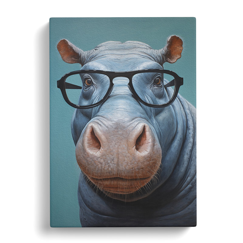 Hippo with Glasses Painting - Wrapped Canvas, 50cm H x 35cm W x 3cm D