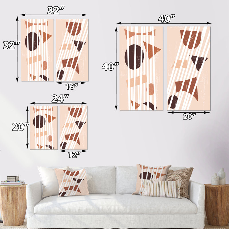 «Minimal Abstract Geometric in Earth Tones I», ensemble de 2 impressions, Toile tendue, H 20 po x l 24 po x P 1 po