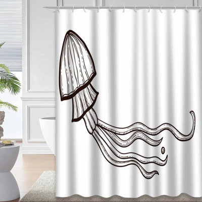 Jellyfish White Marine Sea Coloring Book Shower Curtain with 12 Hooks