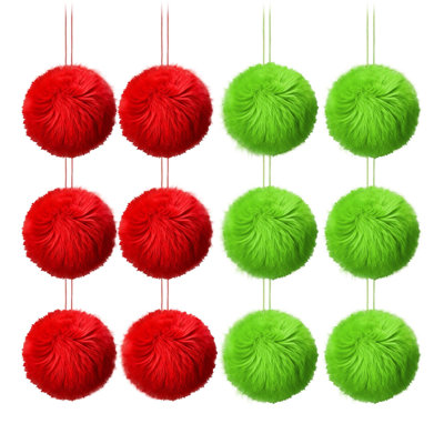 Christmas 12-Piece Set Of Green Furry Christmas Ornaments With Red Decorative Crafts Christmas Tree Hangings