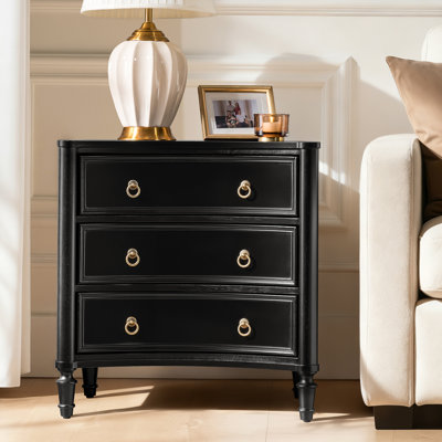 Gillianne 26"W 3-Drawer Curved Silhouette End Table with Built-in Charging Station and Simple Assembly