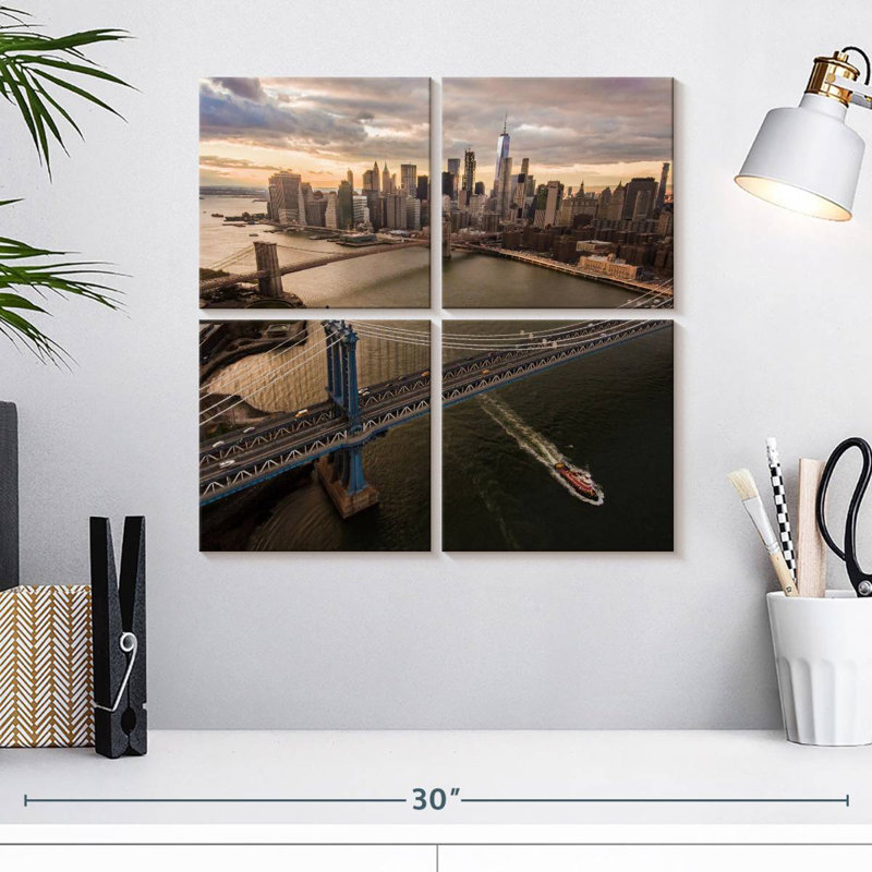 Sirci Manhattan et le pont de Brooklyn, H 18 po x l 18 po