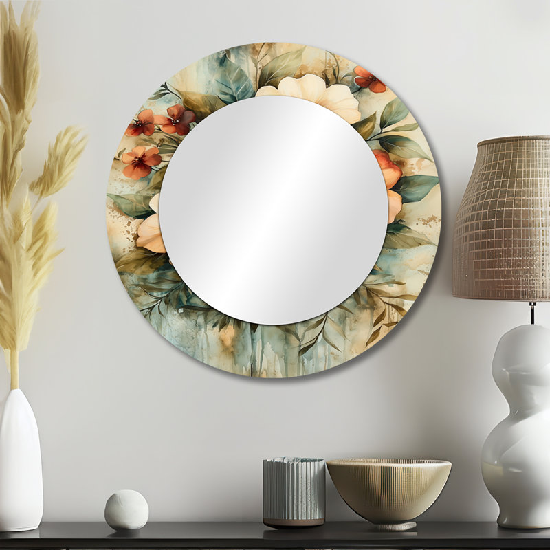 Fleurs abstraites d'automne Infinite Balance I - miroir mural moderne - imprimé sur métal, 23 po x 23 po