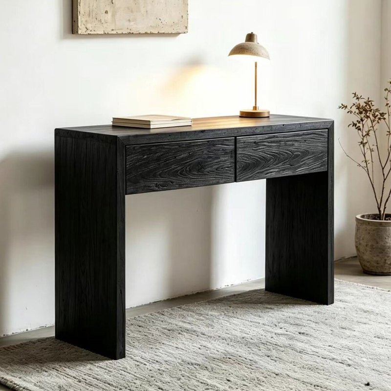 Console Wabi-sabi, H 31,5 po x l 47,2 po x P 13,8 po, Noir, Noir, Noir