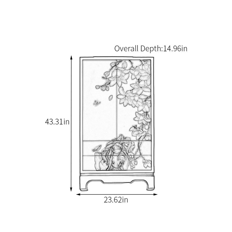 Armoire de rangement en bois massif avec art peint à la main
