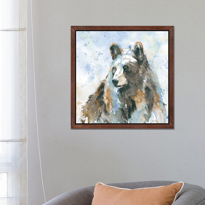 Black Bear On Blue by Carol Robinson - Floater Frame Painting on Canvas, 93.98 cm H x 93.98 cm W, Brown
