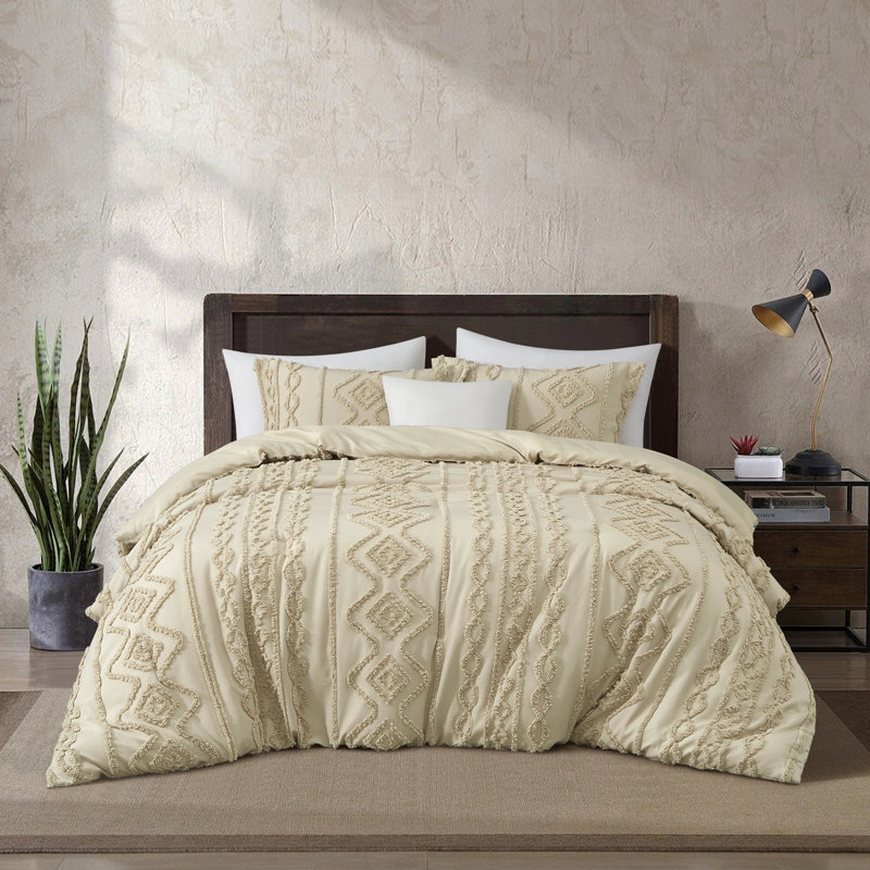 Algoma 3 Piece Modern Geometric Comforter Set, Full Comforter + 2 Standard Shams, Beige