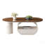 Table basse ovale de luxe, table basse de 47,24 po avec tiroir de rangement, table de centre en métal blanc pour le salon