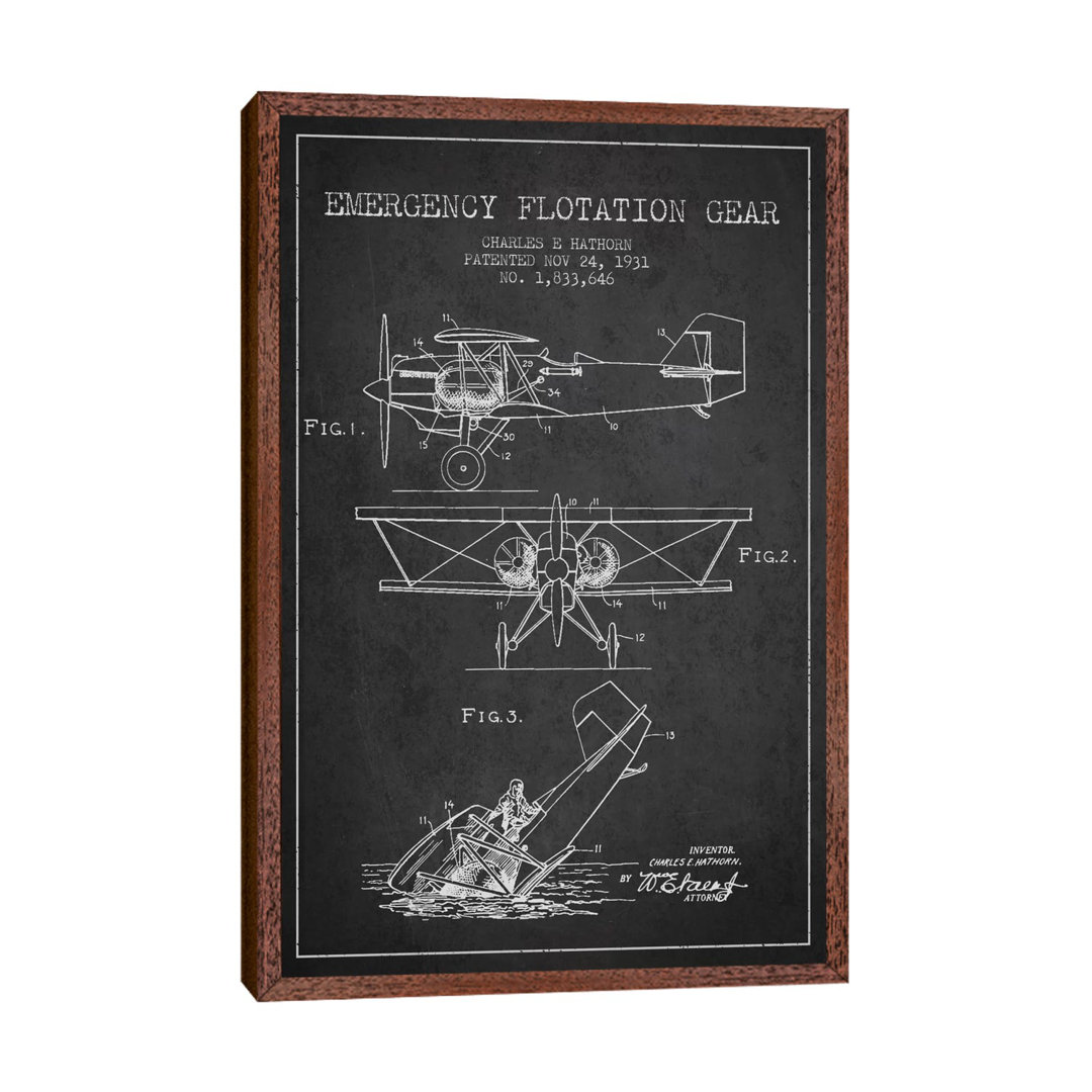 Float Plane Charcoal Patent Blueprint von Aged Pixel - Gallery-Wrapped Canvas Giclée on Canvas